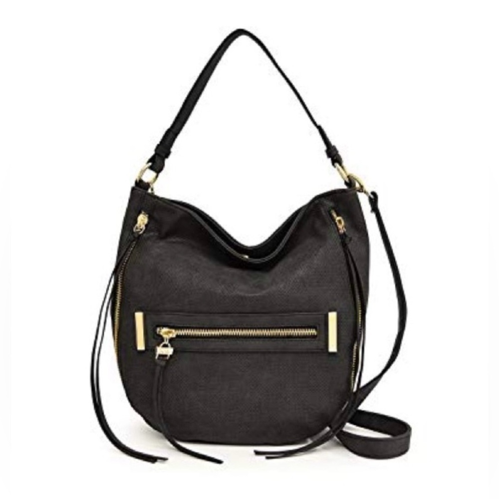 Nicole Miller New York Classic Black Hobo Bag with Gold Accents